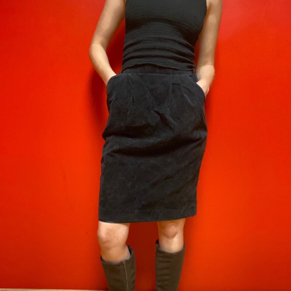 Paper Bag Petite Midi Black Skirt